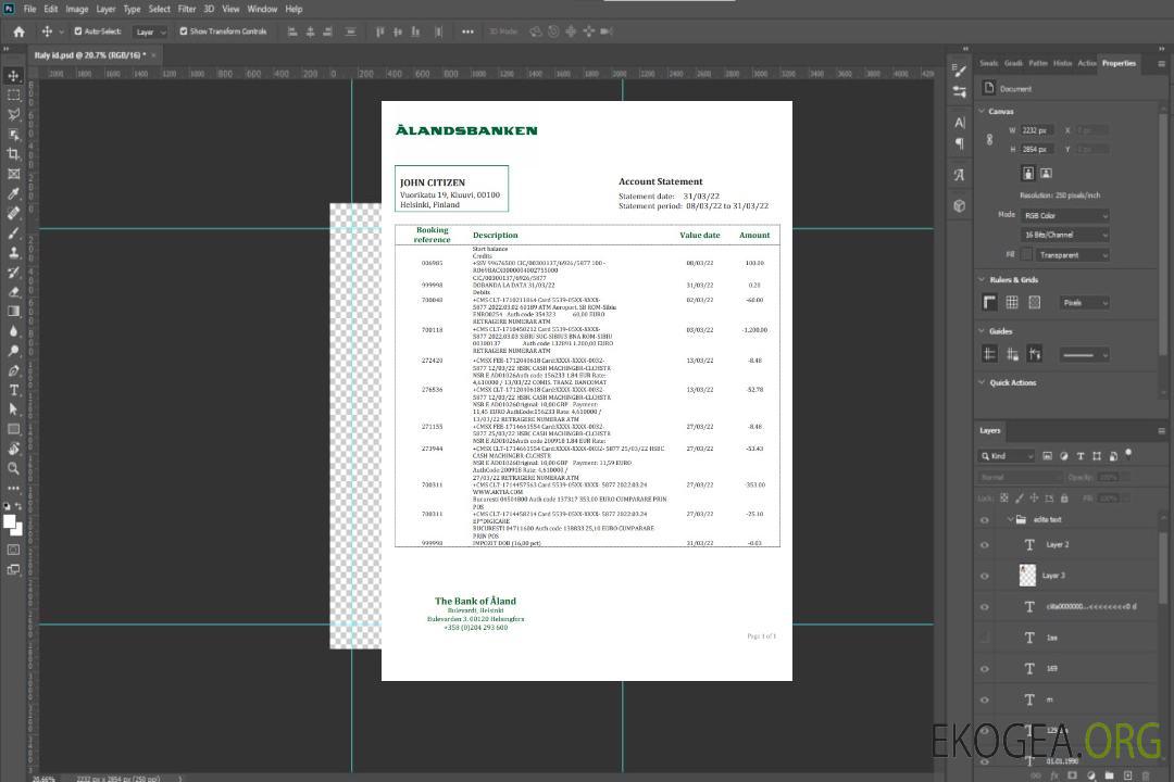 Relevé bancaire Finlande Aland template Relevé bancaire Finlande Aland template
